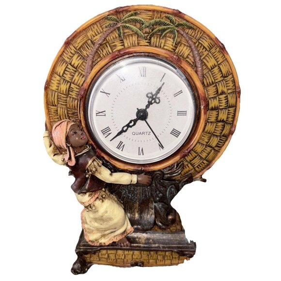 Rare Vintage Bohemian Quartz 7” Clock w/Island Girl & Palm Trees-READ! - Picture 1 of 7
